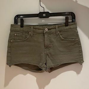 7 for all Mankind Army Green Denim Cutoff Shorts